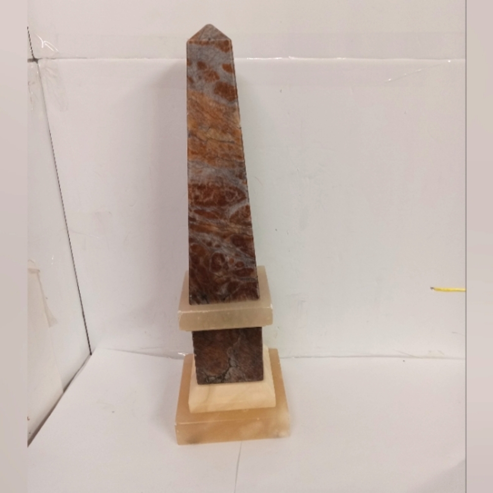 Obelisk Marble Spain,  Brown Grey Swirl & Ivory 16" Vintage
